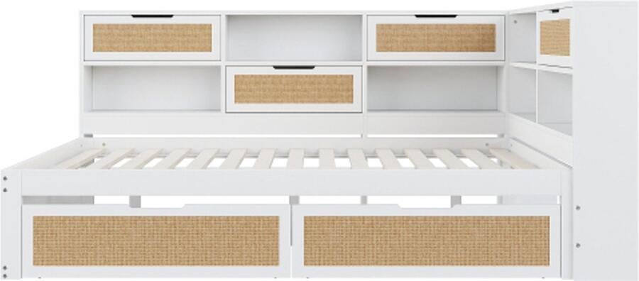 Gotagee Slaapbank 140x200cm met lade Multifunctioneel eenpersoonsbed Kinderbed met veel opbergvakken en oplaadpoort Wit