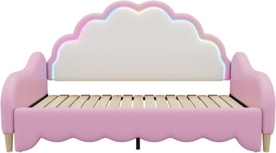 Gotagee Slaapbank 140x200cm om te bouwen tot een plat bed hoofdeinde met sfeerverlichting compleet zonder matras afstandsbediening roze