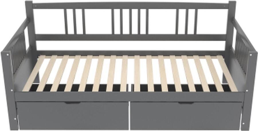 Gotagee Slaapbank 90x200 cm Eenpersoonsbed met Twee Opberglades Massief Houten Frame Grijs