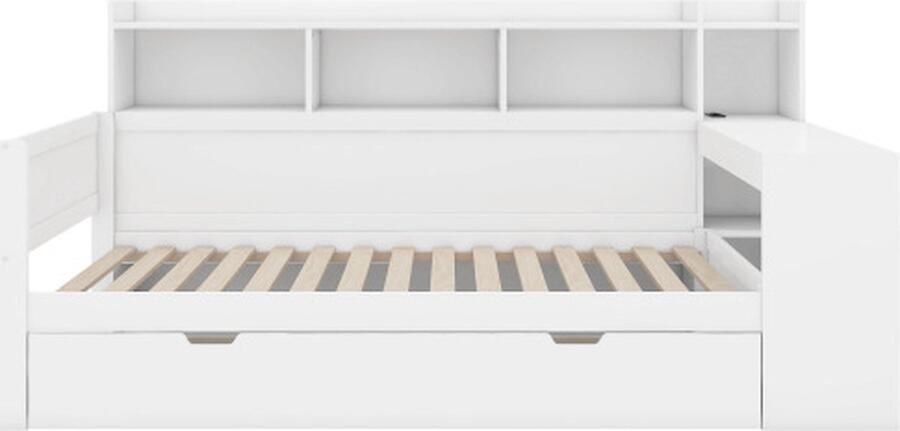 Gotagee Slaapbank dagbed 90 x 200 cm nachtkastje en onderkast bed met stopcontact en USB-aansluiting 2 lades bureau zonder matras