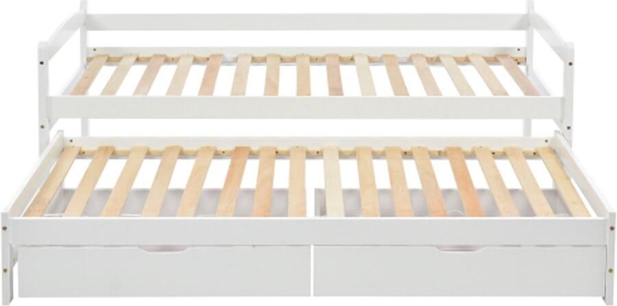 Gotagee slaapbank Dagbed eenpersoonsbed en tweepersoonsbed uitschuifbaar bed met wielen eronder met 2 lades wit (200x90cm 190x90cm)