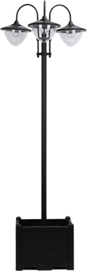 Gotagee Solar lantaarnset van 3 staande lampen van metaal tuinlantaarn 60x55x189cm lantaarn voor buiten waterdicht IP44 met bloempotvoet voor tuinbalkondecoratie zwart