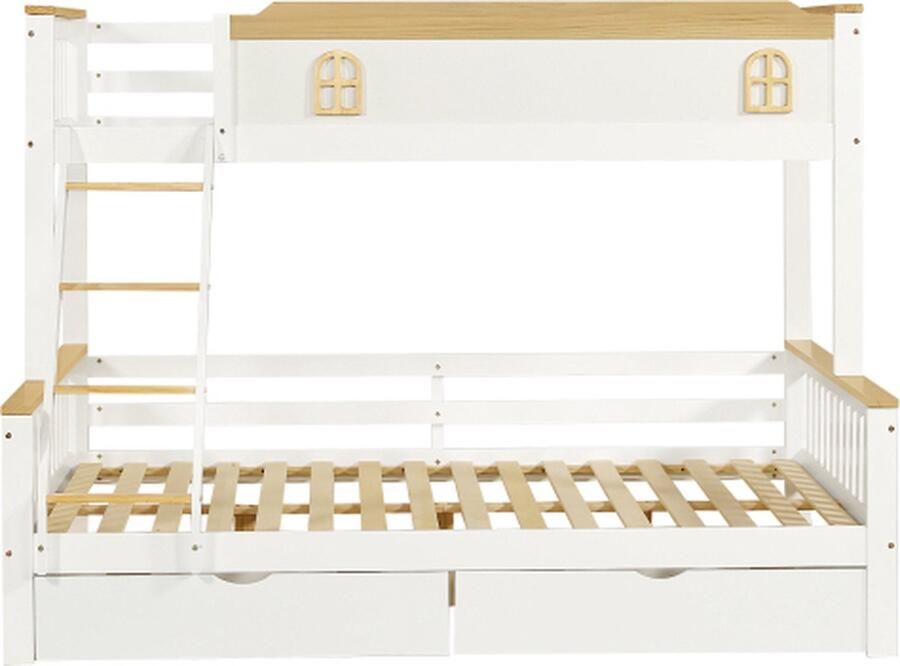 Gotagee Stapelbed 140x200cm jeugdbed (zonder matras) logeerbed met laden grenen met valbeveiliging rooster houten bed wit