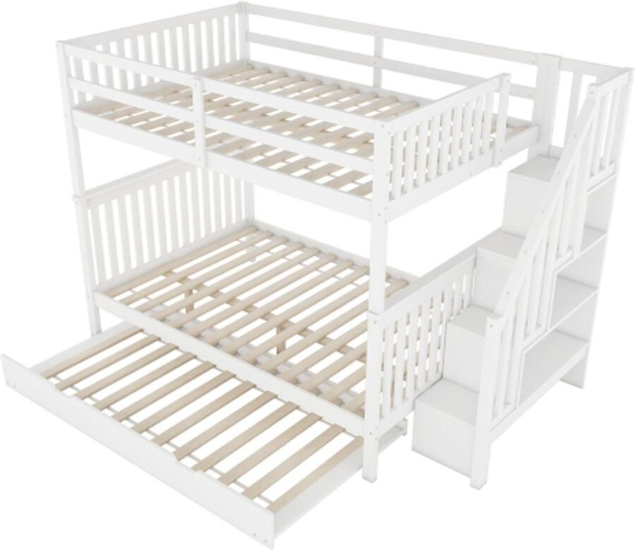 Gotagee Stapelbed 140x200cm trapplank voorzien van uitschuifbaar bed hoge leuning wit zonder matras