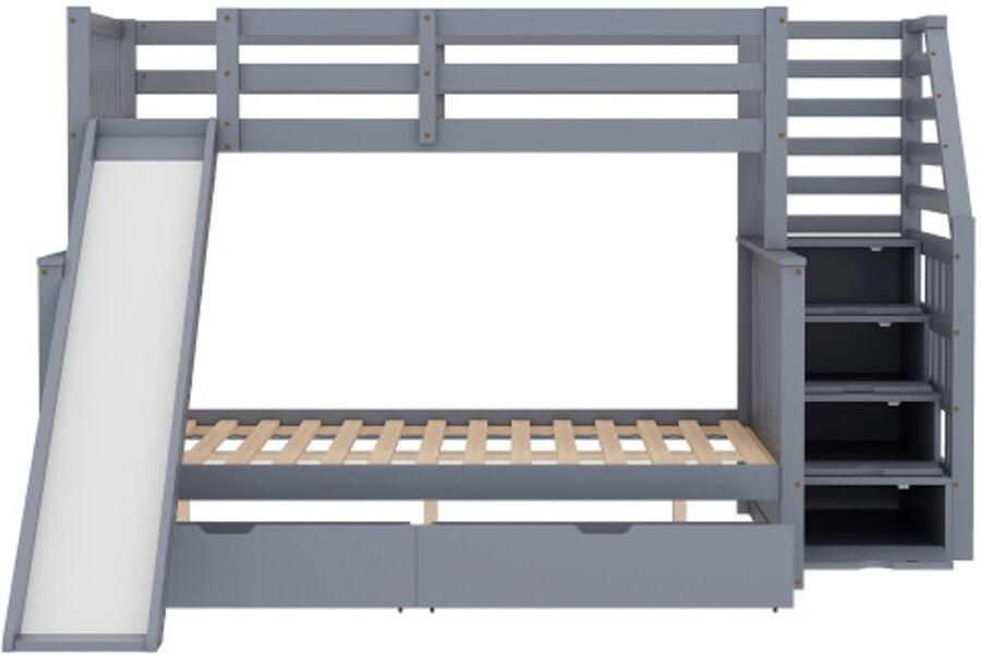 Gotagee Stapelbed 90 x 200 140 x 200 cm met lades opbergruimte en schuif multifunctioneel grijs