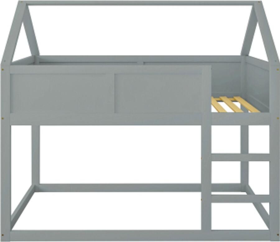 Gotagee Stapelbed 90 x 200 cm kinderbed laag stapelbed eenpersoonsbed hoogslaper met trap grijs