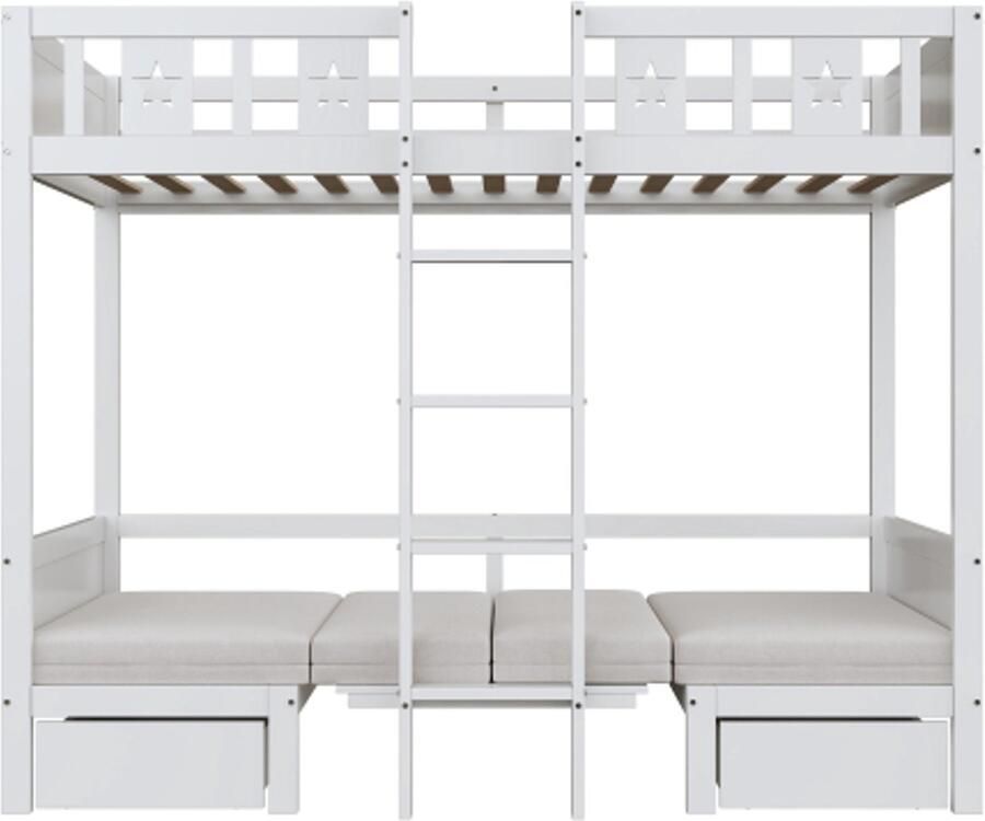 Gotagee Stapelbed 90x200 cm bed bureau 2 in 1 met twee grote lades bedframe met ladder houten bed kinderbed wit