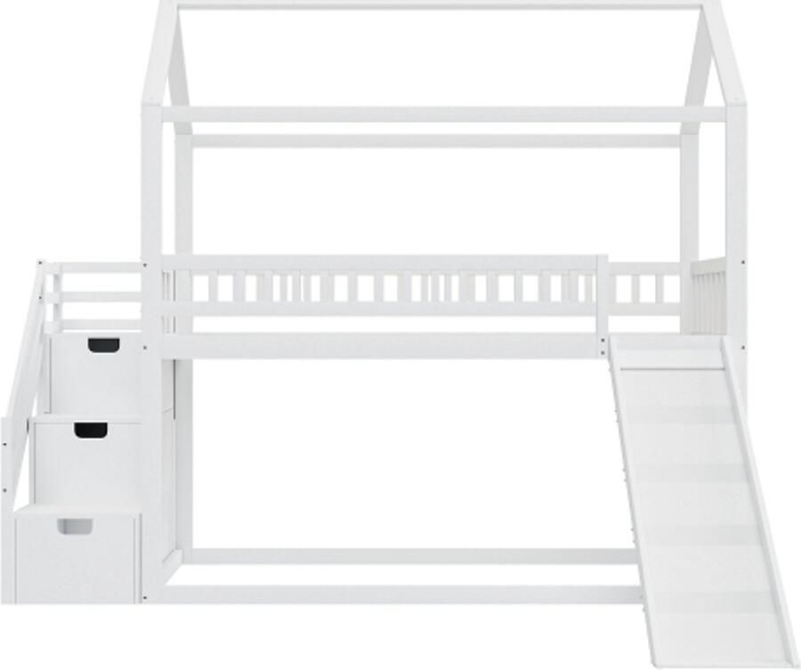 Gotagee stapelbed 90X200 cm kinderbed hoogslaper met glijbaan en opbergladder hoge hekconstructie lattenbodem wit