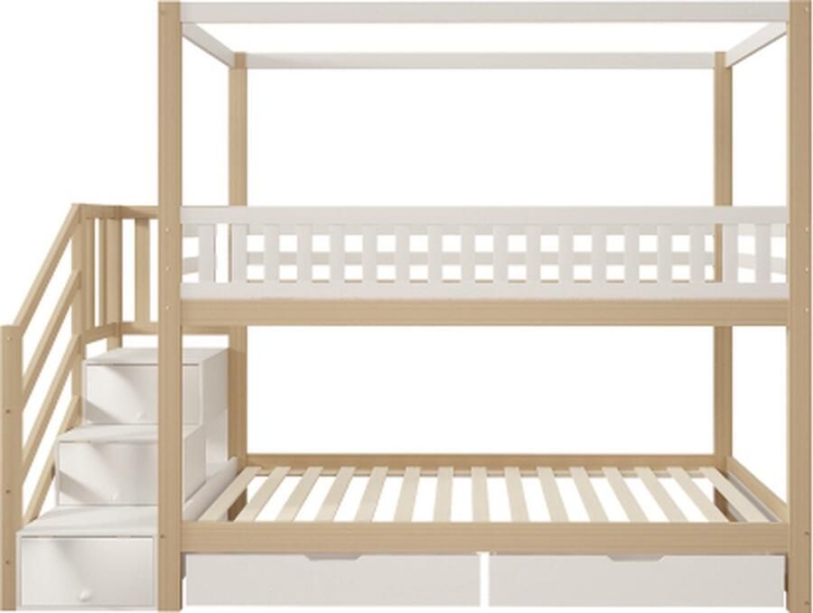 Gotagee Stapelbed 90x200 cm Kinderbed met opbergruimte en veiligheidsladder