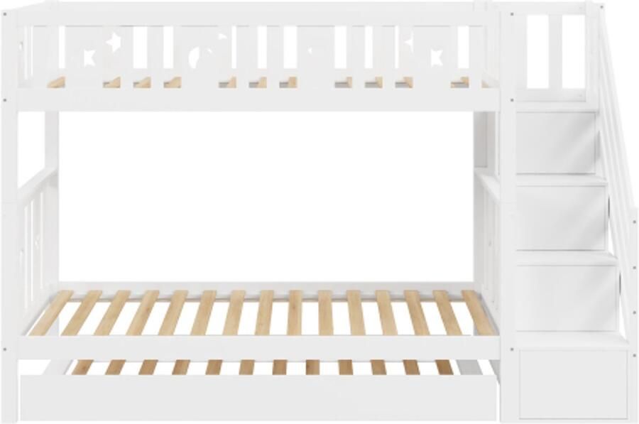 Gotagee Stapelbed 90x200 cm uitschuifbed 90x190 cm met veiligheidstrap opbergtrap lattenbodem kinderbed wit