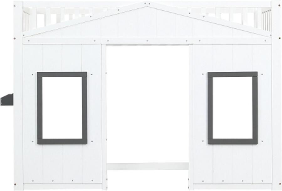 Gotagee Stapelbed 90x200cm huisbed met trap met valbeveiliging en spijlen kinderbed met raam vrij vormgegeven onderstel frame van grenen+MDF wit