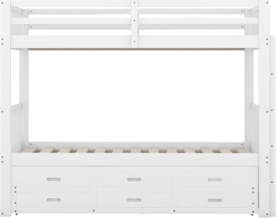 Gotagee Stapelbed 90x200cm Huisbed (zonder matras) Wit Grenen Kinderbed met ladder en uitschuifbed en 3 lades