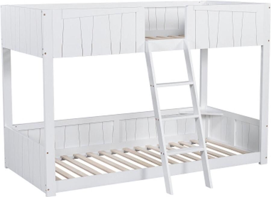 Gotagee Stapelbed 90x200cm kinderbed (zonder matras) grenen wit houten bed massief houten bed met drie-traps ladder en veiligheidshek met open plank
