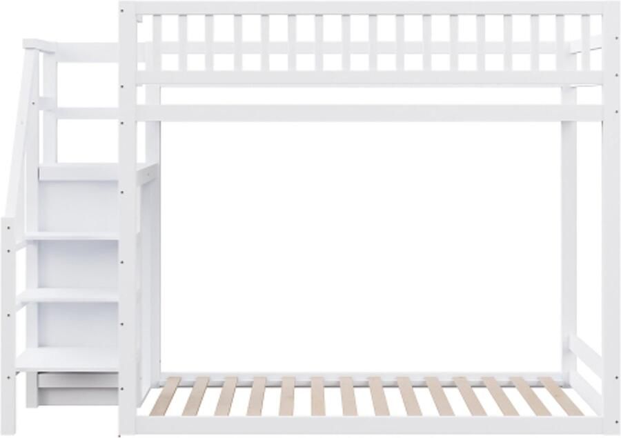 Gotagee Stapelbed 90x200cm leuning grenenhout opbergbare treden kledingkast zonder matras wit