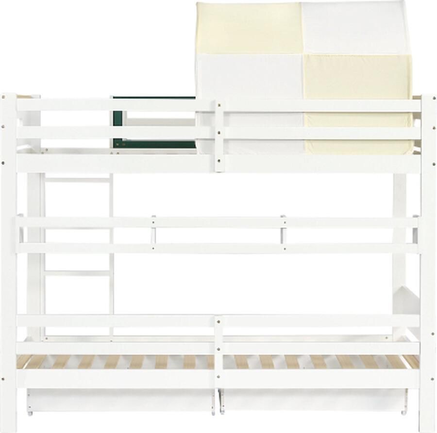 Gotagee Stapelbed Huisbed Kinderbed Valbeveiliging en rooster Tweepersoonsbed Houten bed 90x200cm zonder matras Met viertrapsladder twee laden met wielen