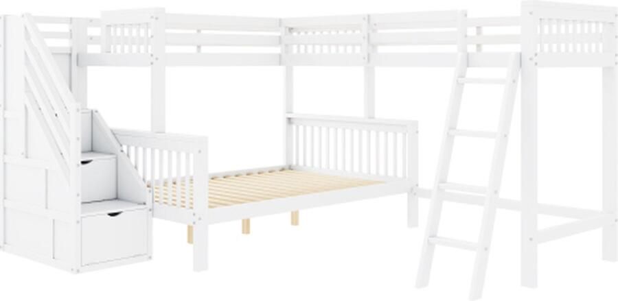 Gotagee Stapelbed kinderbed driepersoons bed multifunctioneel bed met trapkasten multifunctioneel jeugdbed logeerbed gemaakt van grenenhout