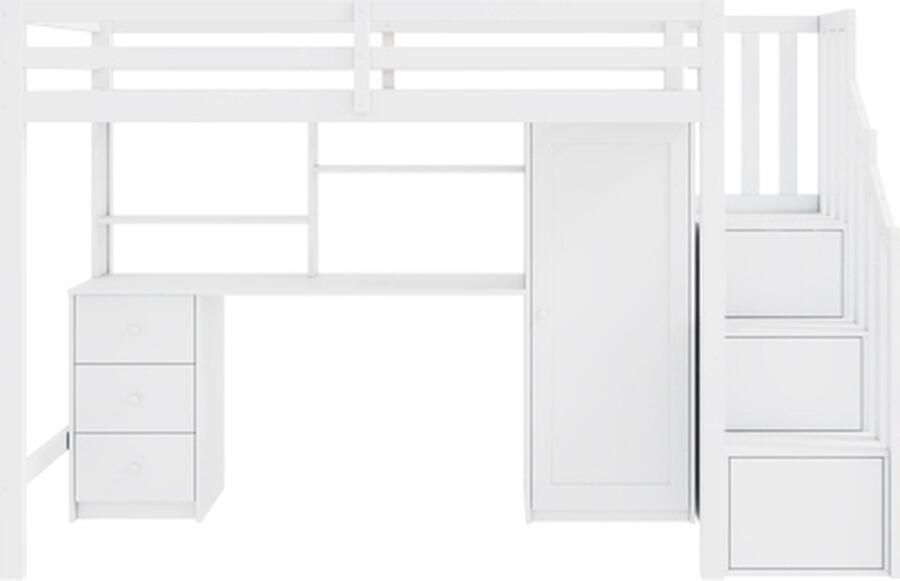 Gotagee Stapelbed kinderbed eenpersoonsbed met kluisjes tafel met lades en trapkast slaapkamermeubel