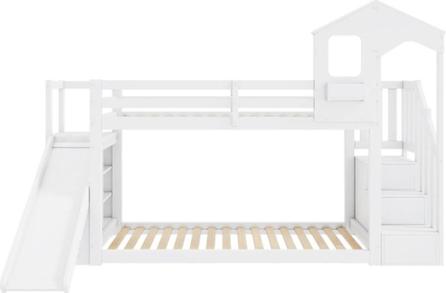 Gotagee Stapelbed Kinderbed Eenpersoonsbed multifunctioneel met glijbaan slaapkamermeubel opbergbak tweepersoonsbed