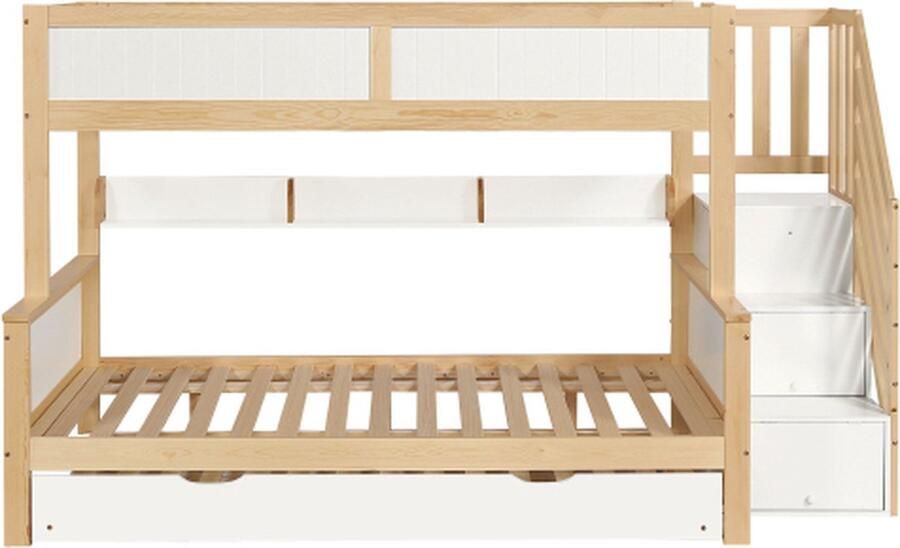 Gotagee Stapelbed Kinderbed met uitschuifbed Kledingkast Houten bed Raster Tweepersoonsbed 90x200+120x200cm Jeugdbed zonder matras Logeerbed met kledingkast