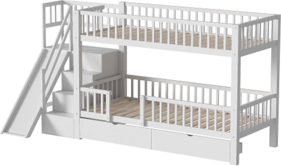 Gotagee Stapelbed Kinderbed multifunctioneel met glijbaan Dubbelbed Tienerbed 90x200cm met magnetische deur zonder matras massief hout Wit Logeerbed