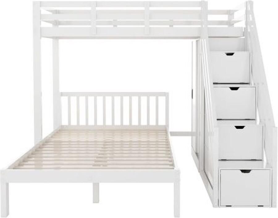 Gotagee Stapelbed met kledingkast 90x200cm+120x200cm multifunctioneel kinderbed kinderstapelbed met opbergtrap grote opbergruimte zonder matras