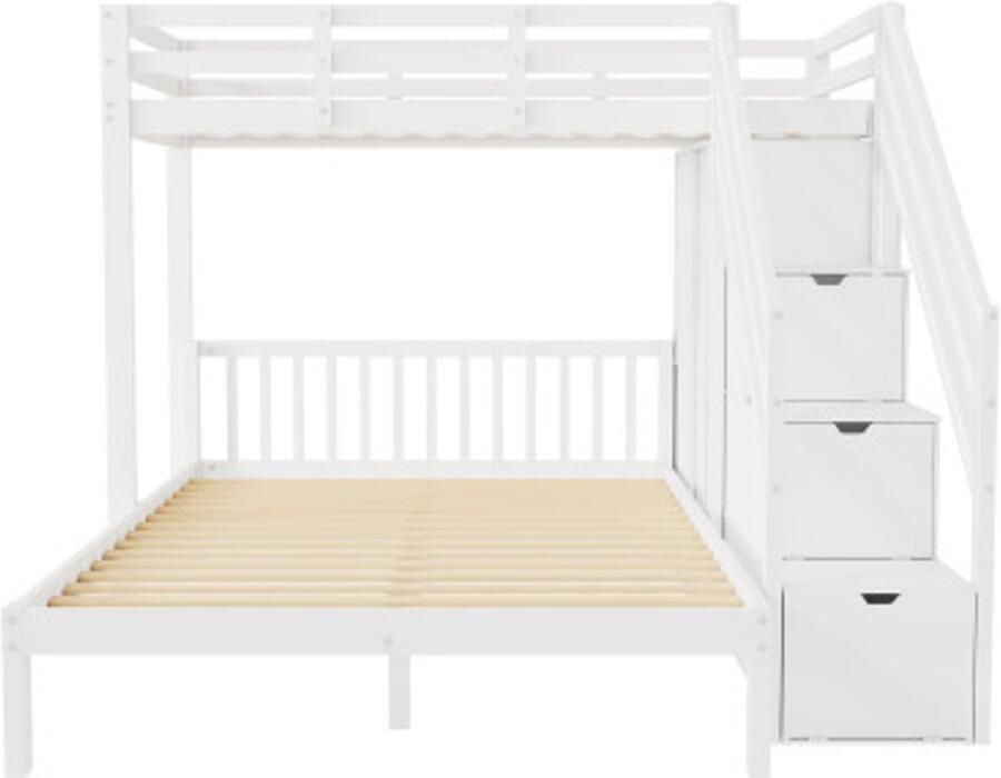 Gotagee Stapelbed met kledingkast 90x200cm+140x200cm multifunctioneel kinderbed kinderstapelbed met opbergtrap grote opbergruimte zonder matras wit