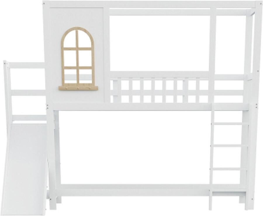 Gotagee Stapelbedden voor kinderen 90x200cm Kinderbed (zonder Matras) Stapelbed Huisbed met Veiligheidsrek Glijbaan en Veiligheidsladder Wit