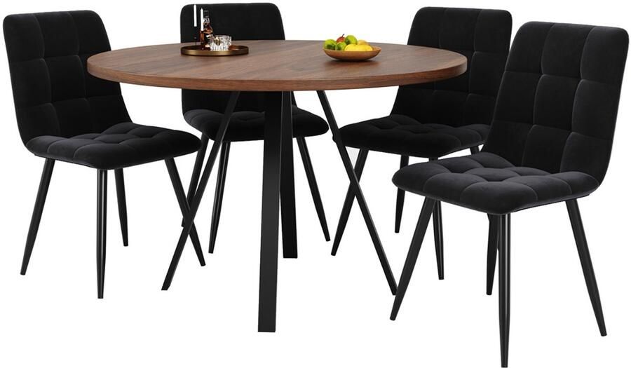 Gotagee Tafel en stoelen set (5-delig) Eettafel en eetstoelen set 80x80 cm ronde tafel met 4 stoelen Moderne ontwerp tafel en stoelen set