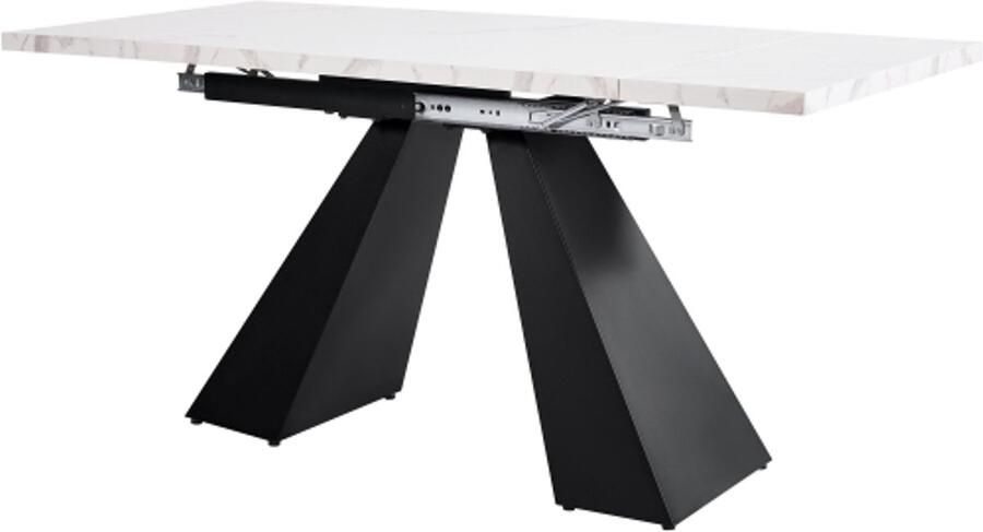 Gotagee Telescopische eettafel (99-159×74cm) uitschuifbare eettafel ruimtebesparende keukentafel breed werkblad flexibel ontwerp voor thuiskantoor en woonkamer wit tafelblad met kolompoten