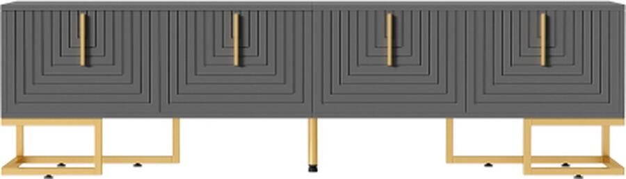 Gotagee TV Kast Grijs Lowboard Met Gestructureerde Deur TV Meubel Met Laden Gouden Handgrepen En Gouden Poten