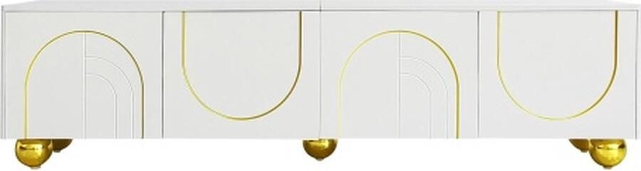 Gotagee TV Kast Wit Lowboard Met Gestructureerde Deuren Gouden Versieringen Gouden Ronde Poten Inclusief Legplanken Push To Open