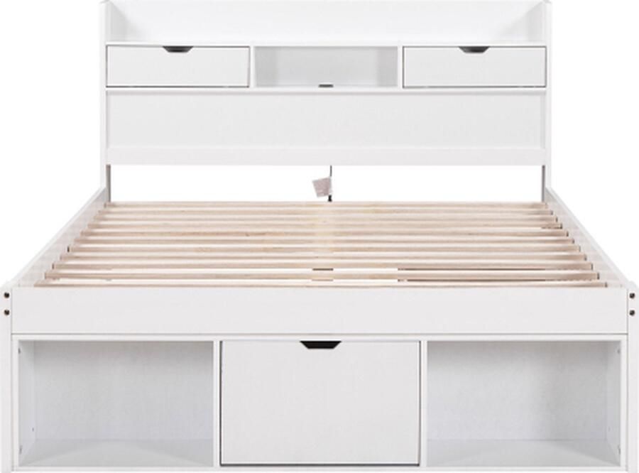 Gotagee Tweepersoonsbed 140x190cm kinderbed (zonder matras) jeugdbed met USB-laden en opbergkast houten bed multifunctioneel bed opbergbed wit - Foto 2