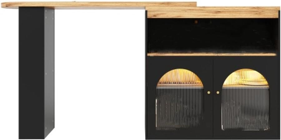 Gotagee Uitschuifbare bartafel Eettafel met opbergruimte Draaibare bartafel Bistrotafel Eettafel Met LED (instelbare lichtkleur) Zwart