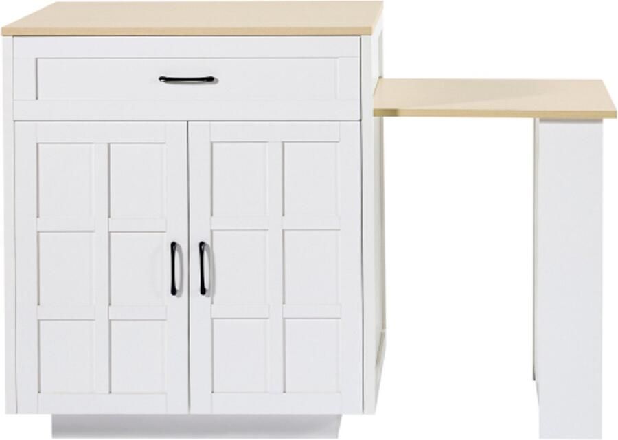 Gotagee Uitschuifbare bartafel met opbergruimte (133-202×70×93 5cm) met twee lades en vier compartimenten uitschuifbare keukentafel voor 2-6 personen keukentafel met zijplanken wit