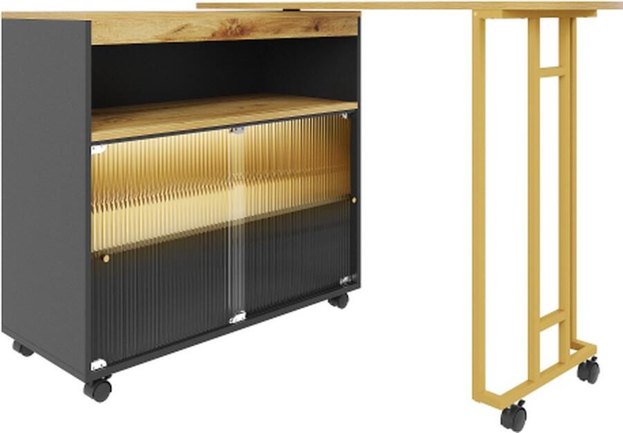 Gotagee Uitschuifbare bartafel opbergtafel verplaatsbare bartafel met LED bartafel bistrotafel hoge tafel keukeneiland bistrotafel