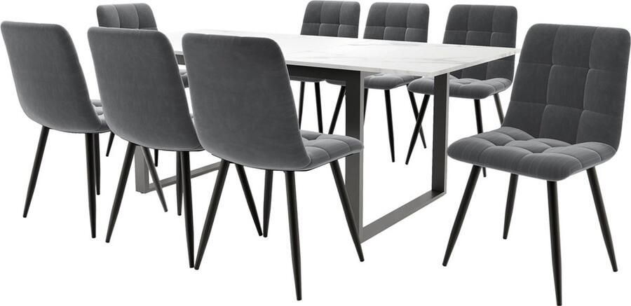 Gotagee Uitschuifbare eettafel met eetkamerstoelenset Keuken eettafel en stoelenset Woonkamer tafel en stoelenset (9-delige set) 1 tafel met 8 stoelen