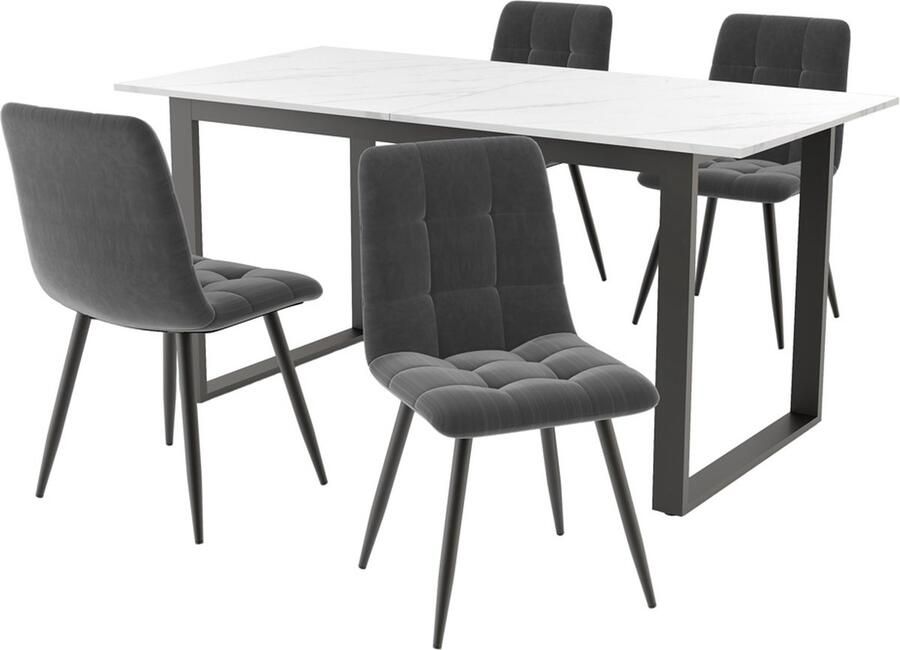 Gotagee Uitschuifbare eettafel met eetkamerstoelenset Keuken eettafel en stoelenset Woonkamer tafel en stoelenset (5-delige set) 1 tafel met 4 stoelen