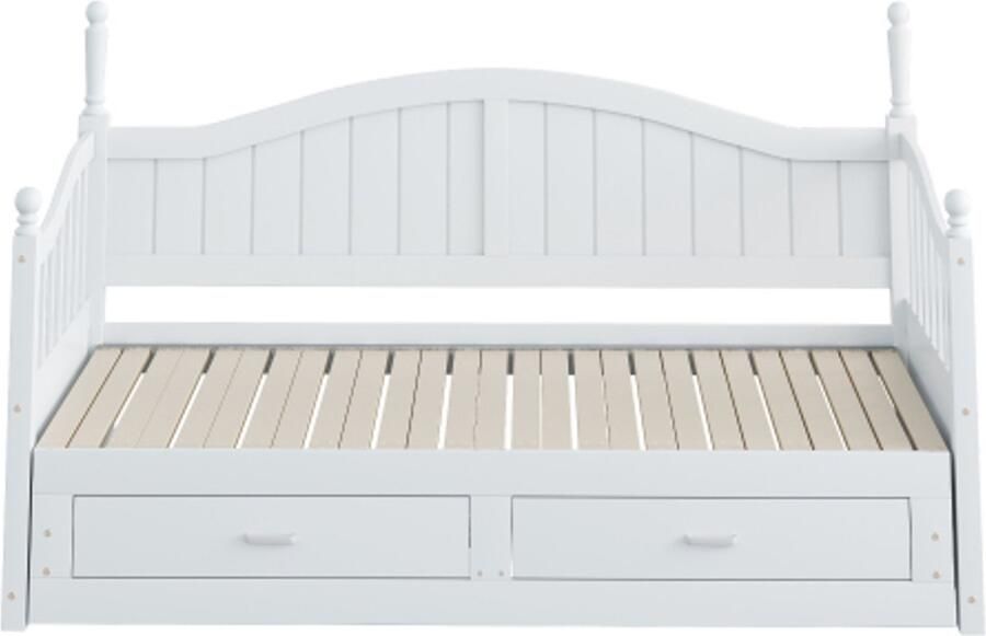 Gotagee Uitschuifbare slaapbank 90 180x190 cm met Romeinse zuilen met gebogen rugleuning en armleuningen met laden en lattenbodem multifunctioneel bed wit