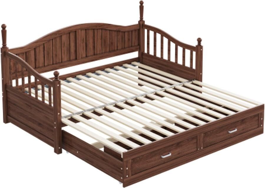 Gotagee Uitschuifbare slaapbank 90 180x190 cm met Romeinse zuilen met gebogen rugleuning en armleuningen met laden en lattenbodem multifunctioneel bed