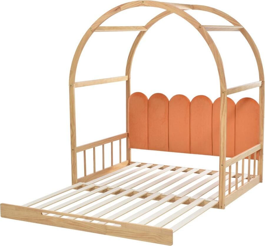 Gotagee Veilig kinderbed Dagbed Bed met gewelfd dak Tweepersoonsbed Uittrekbaar bed Jeugdbed 140x200cm Zonder matras
