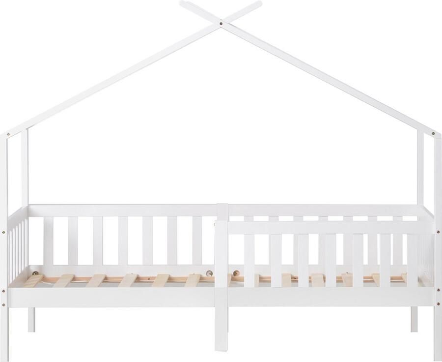 Gotagee Veilig kinderbed Huisbed Eenpersoonsbed bed inclusief uitvalhekje Bed zonder matras Wit 90x200 cm