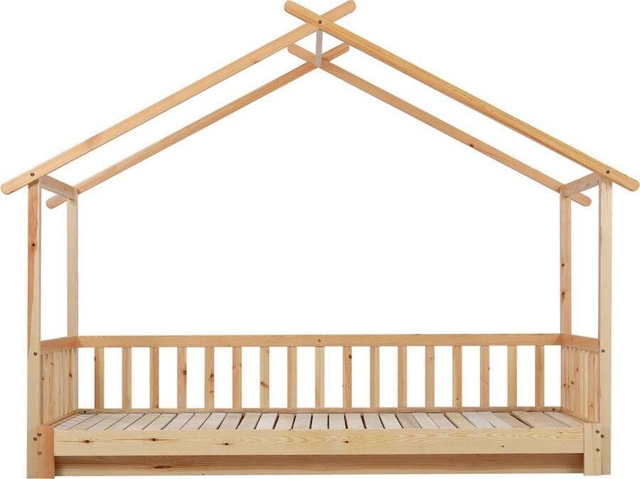 Gotagee Veilig kinderbed huisbed uitbreidbaar dagbed tweepersoonsbed laag bed zonder matras 200x90 cm