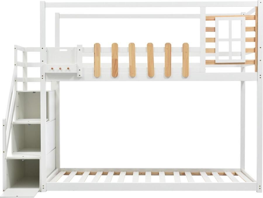 Gotagee Veilig kinderbed Stapelbed eenpersoonsbed tweepersoonsbed vlak bed met trap Bed zonder matras 90x200cm wit