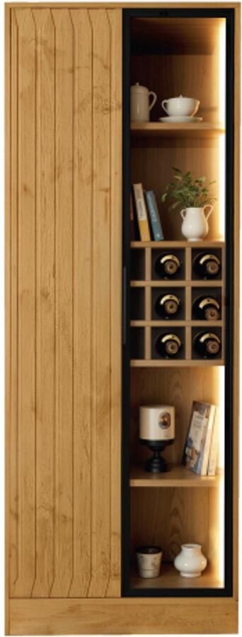 Gotagee Vitrinekast met glazen deuren en verlichting 160 cm eetkamerkast woonkamerkast keukenkast naturel