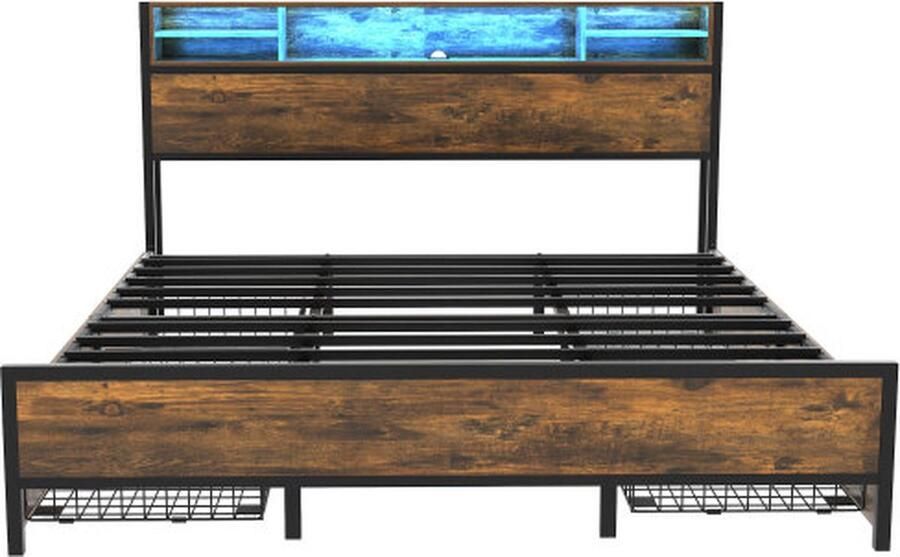 Gotagee Vlak bed 180x200cm Jeugdbed (zonder matras) Bruin Metaal met LED en USB