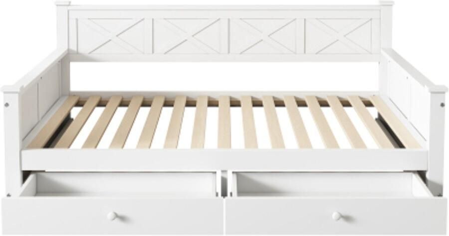 Gotagee Vlak bed 90x200cm bed met lattenbodem (zonder matras) 2 lades minimalistisch grenenhout houten bed wit