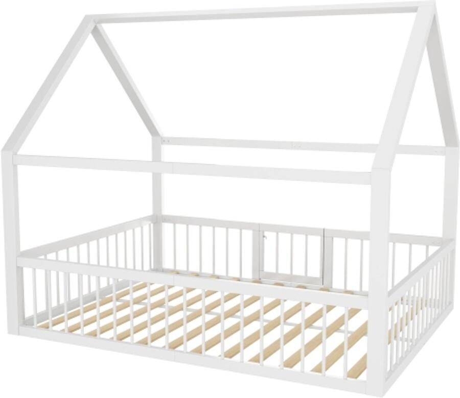 Gotagee Vlak bed metalen bed 140 x 200 cm metalen bedframe ijzeren bed kinderbed zonder matras huislijsten borstwering wit