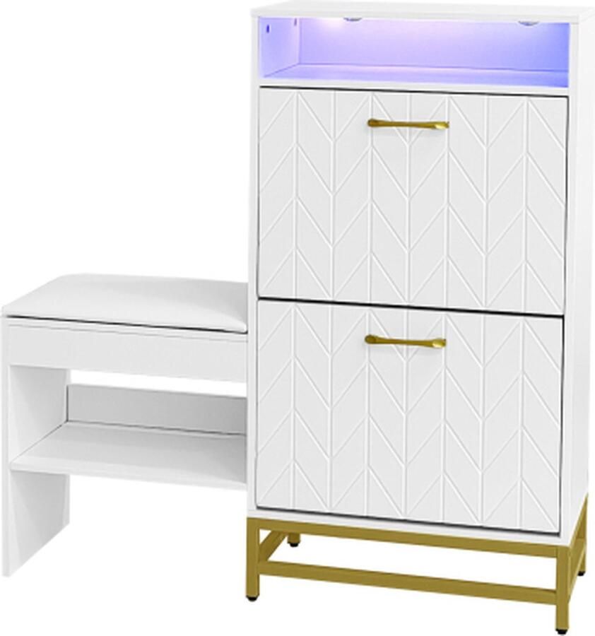 Gotagee Witte schoenenkast Schoenenwisselkruk Schoenenrek Schoenendraaier met 2 scharnierende deksels Opbergkasten Multifunctionele zijkasten Schoenenkruk