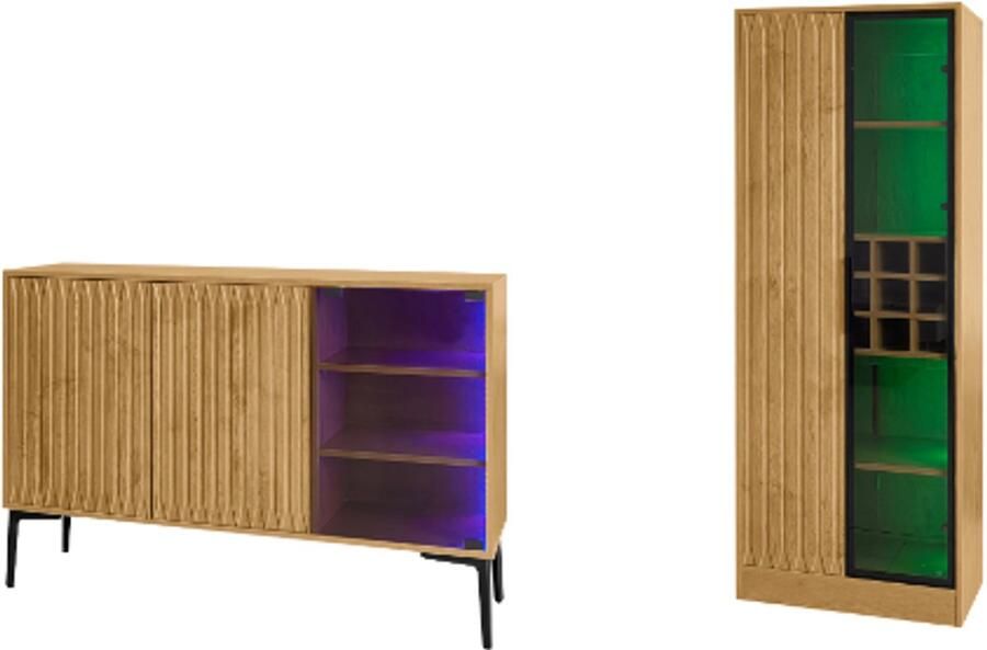 Gotagee Woonkamerkastset Eetkamerkastset Badkamerkastcombinaties Vitrinekastcombinaties Vitrinekasten met glazen deuren en verlichting Natuurlijk