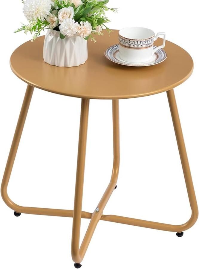 Goud ronde bijzettafel outdoor Metalen design voor balkon terras Weerbestendig